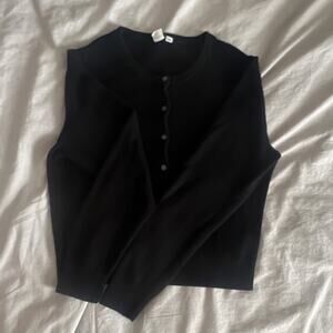 Gap Black Button Up Knit Cardigan Sweater Women’s L Long Sleeve Crew Neck